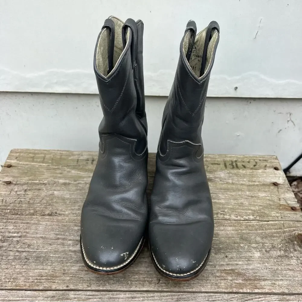 Vintage 90s Justin Gray Roper Pull On Boots Cowboy Cowgirl Western Youth 5D